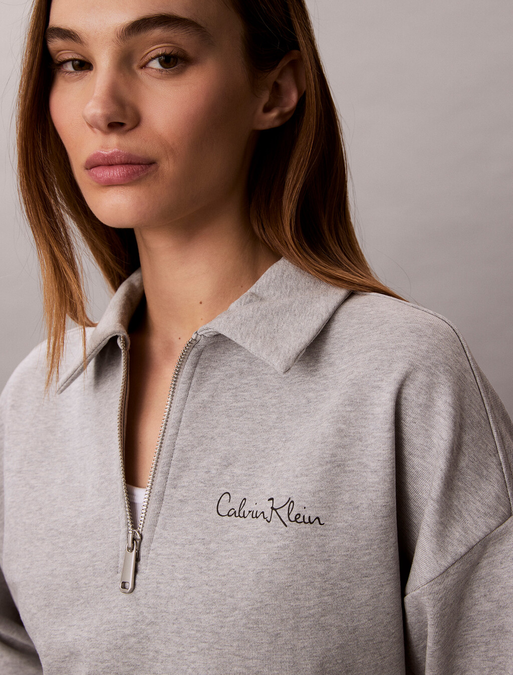 French Terry Relaxed Quarter Zip Sweatshirt, History Grey Heather, hi-res