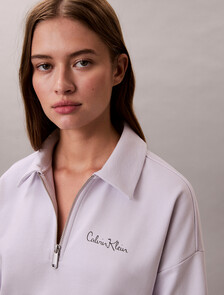 French Terry Relaxed Quarter Zip Sweatshirt, Frosty Lilac, hi-res