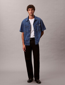 Denim Short Sleeve Shirt, NILE BLUE, hi-res