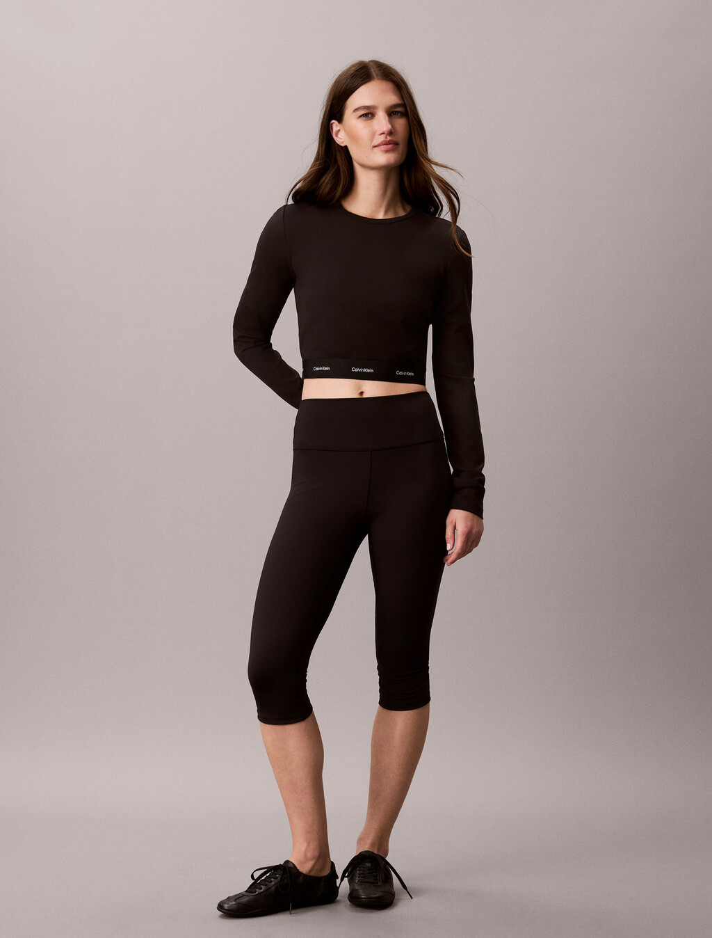 Logo Band Cropped Long Sleeve Top, Black, hi-res