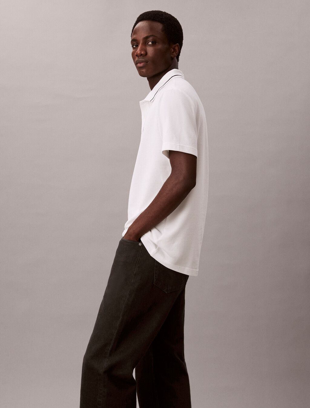 Monogram Pique Tipped Polo, Blanc De Blanc, hi-res