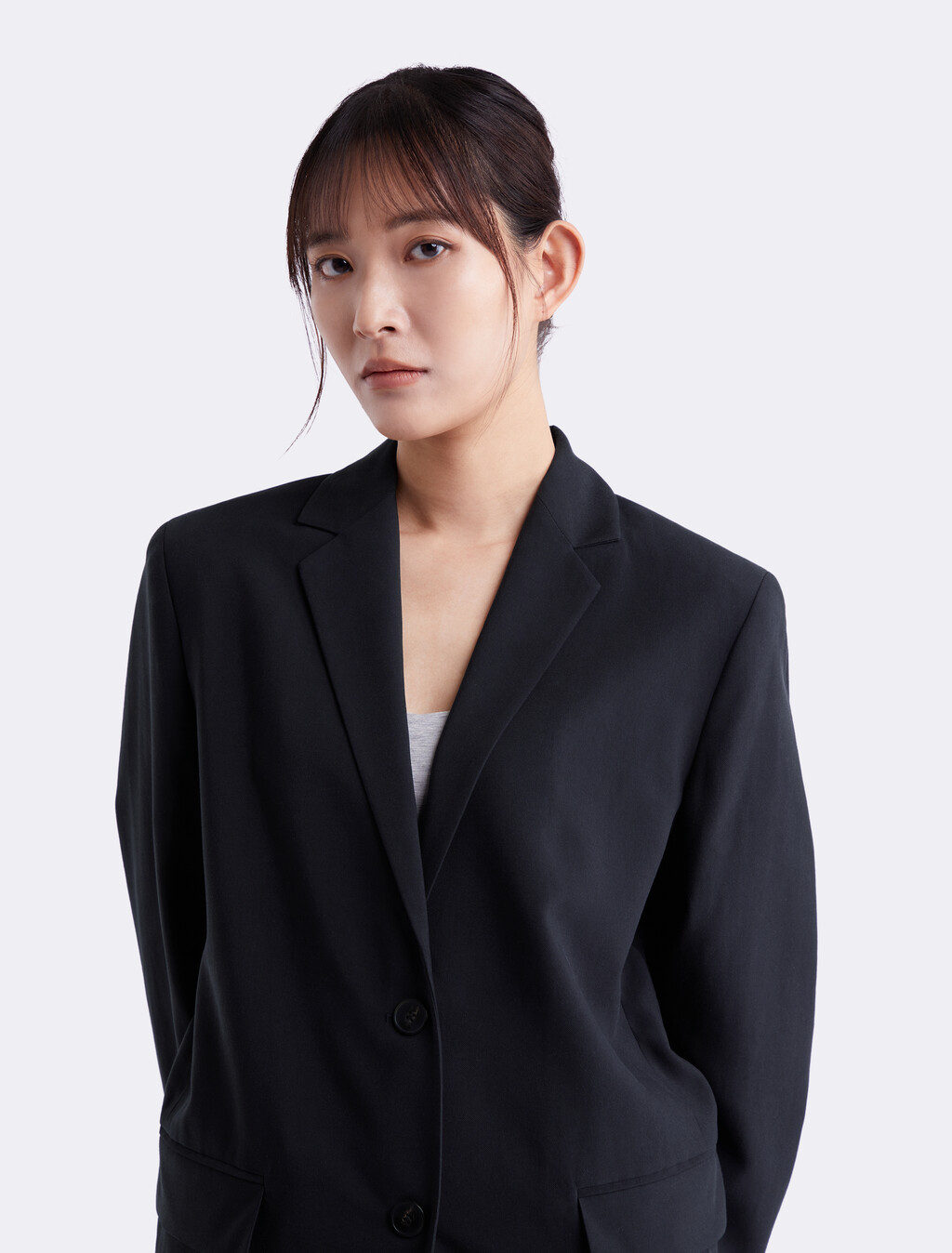 Soft Twill Relaxed Blazer, Black Beauty, hi-res