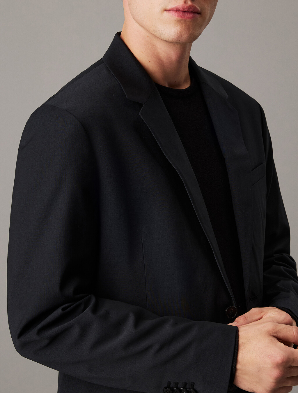 Refined Wool Blend Slim Blazer, Black, hi-res