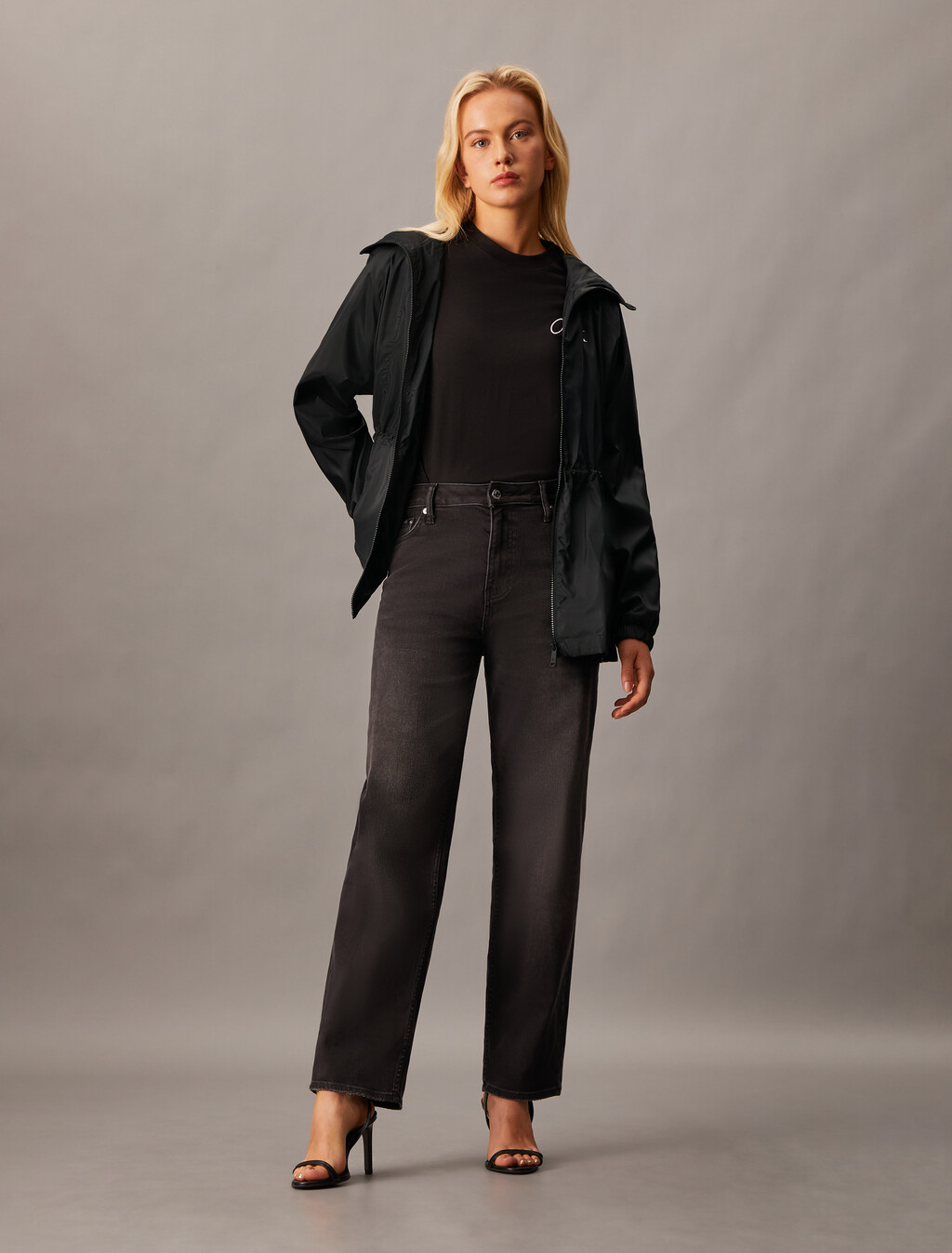 Waisted Zip Up Jacket, Ck Black, hi-res