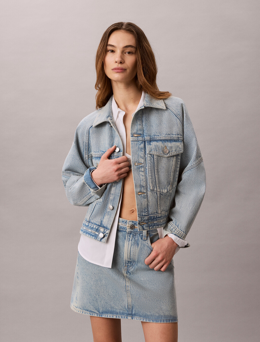 Boxy Logo Tape Denim Jacket, FRESH WATER, hi-res