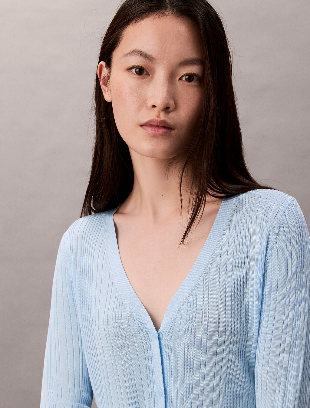 Shiny Viscose Rib Cardigan, Cool Blue, hi-res