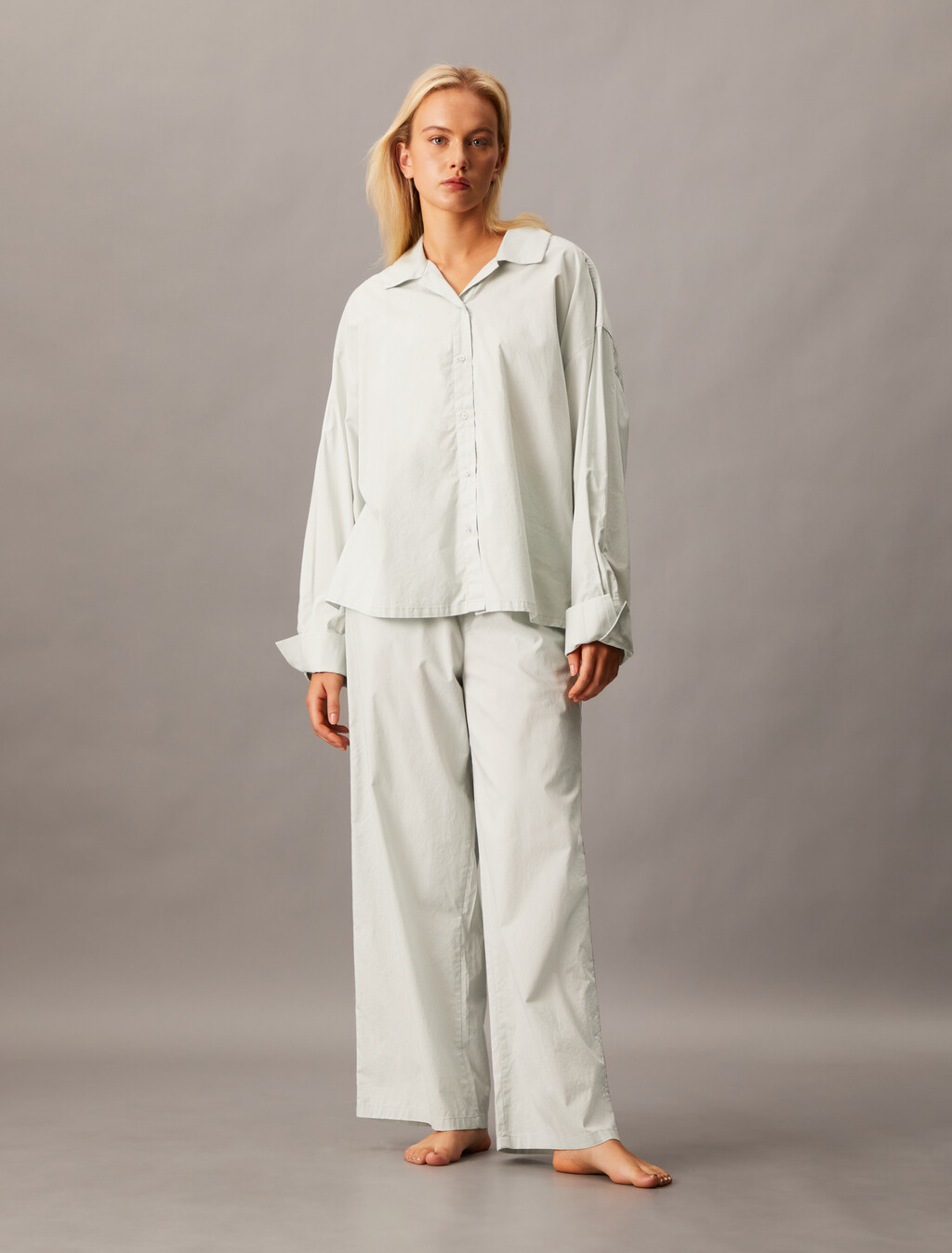 Cotton Poplin Wide Leg Pants, Jura Gray, hi-res