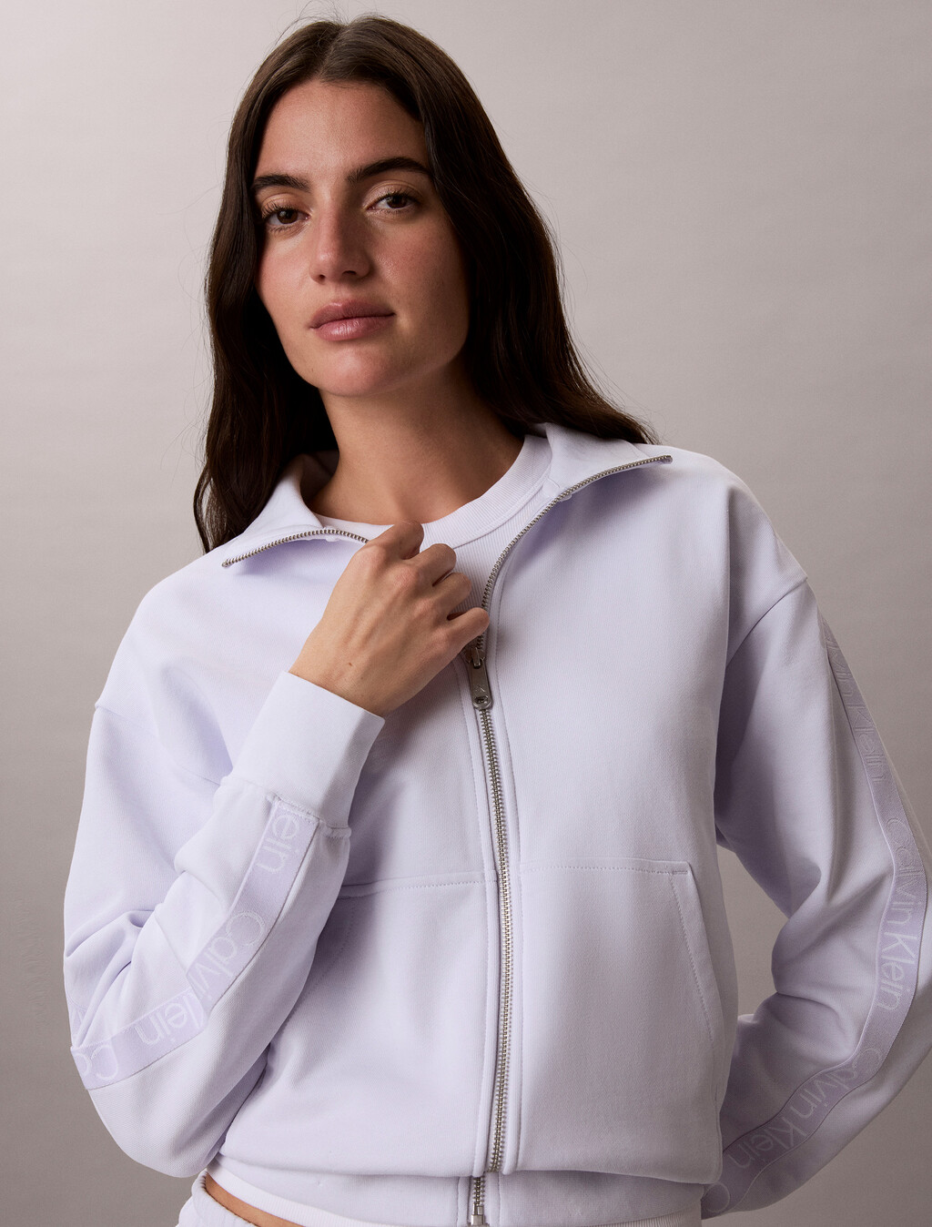 Logo Tape Full Zip Sweatshirt, Lacey Lilac, hi-res