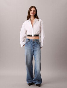 Logo Waistband Cropped Shirt, Bright White, hi-res