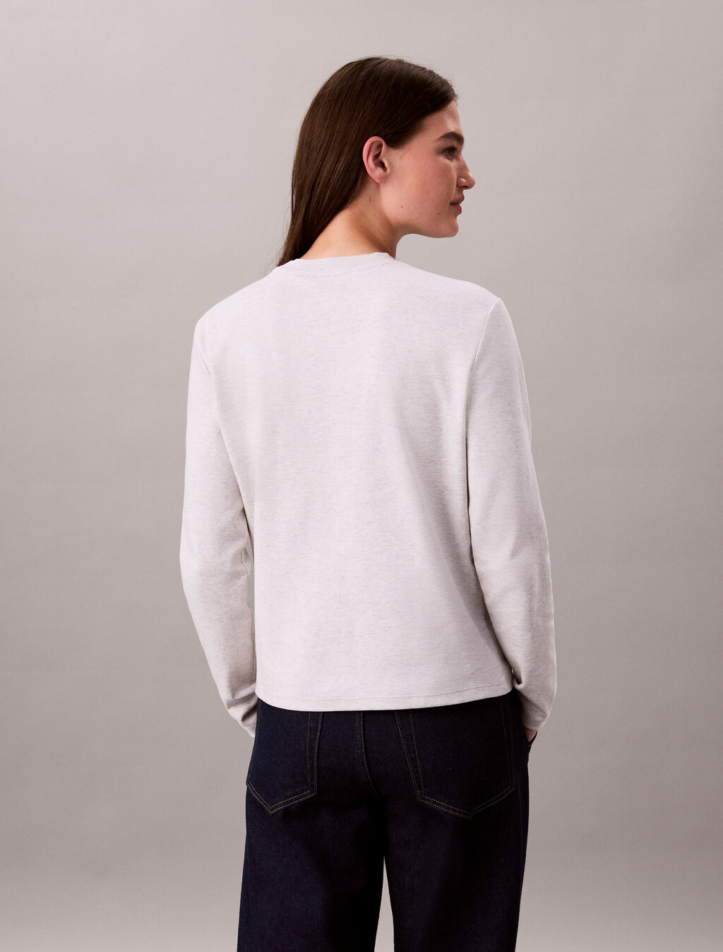 Interlock Cotton Emblem Mock Neck Tee, Light Grey Heather, hi-res
