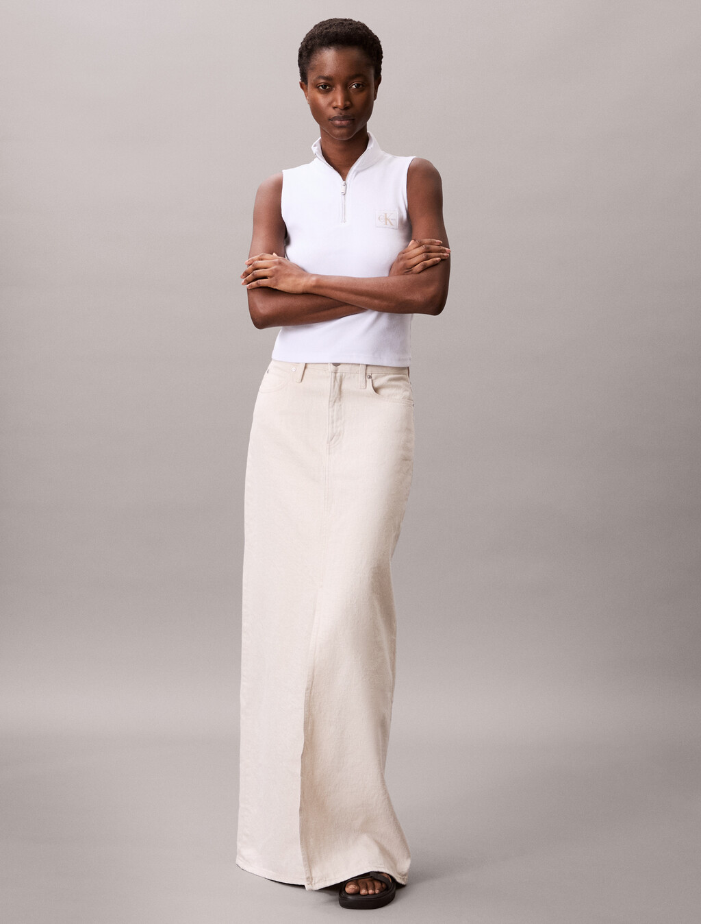 Sleeveless Quarter Zip Top, Brilliant White, hi-res