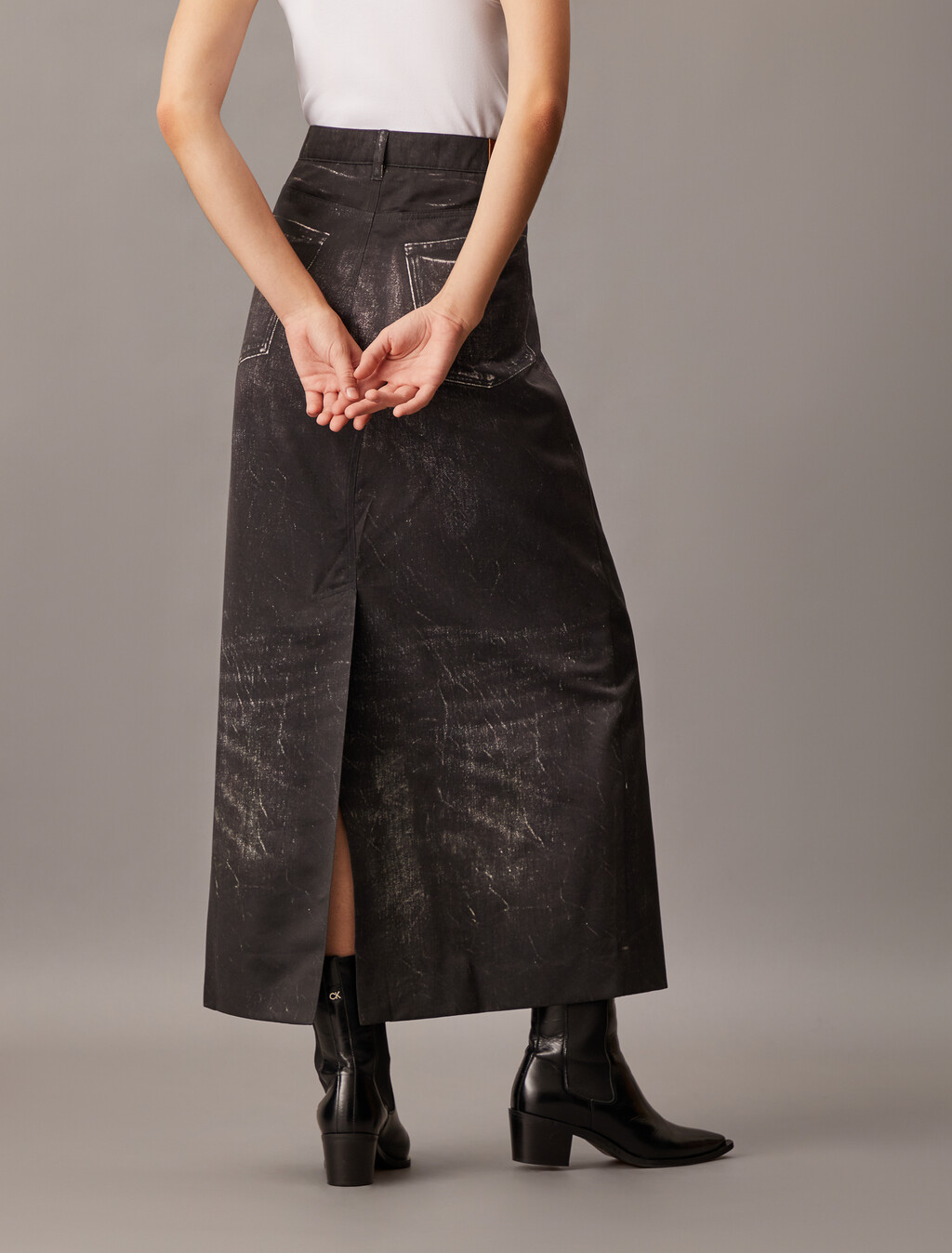 Halo Trompe L'oeil Denim Tailored Skirt, BLACK DENIM PRINT, hi-res