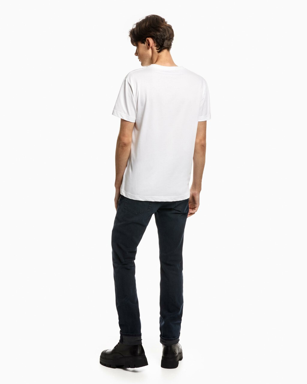 Solid V Neck CK Logo Tee, Bright White, hi-res