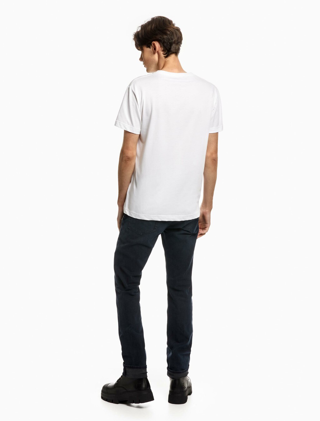 Solid V Neck CK Logo Tee, Bright White, hi-res