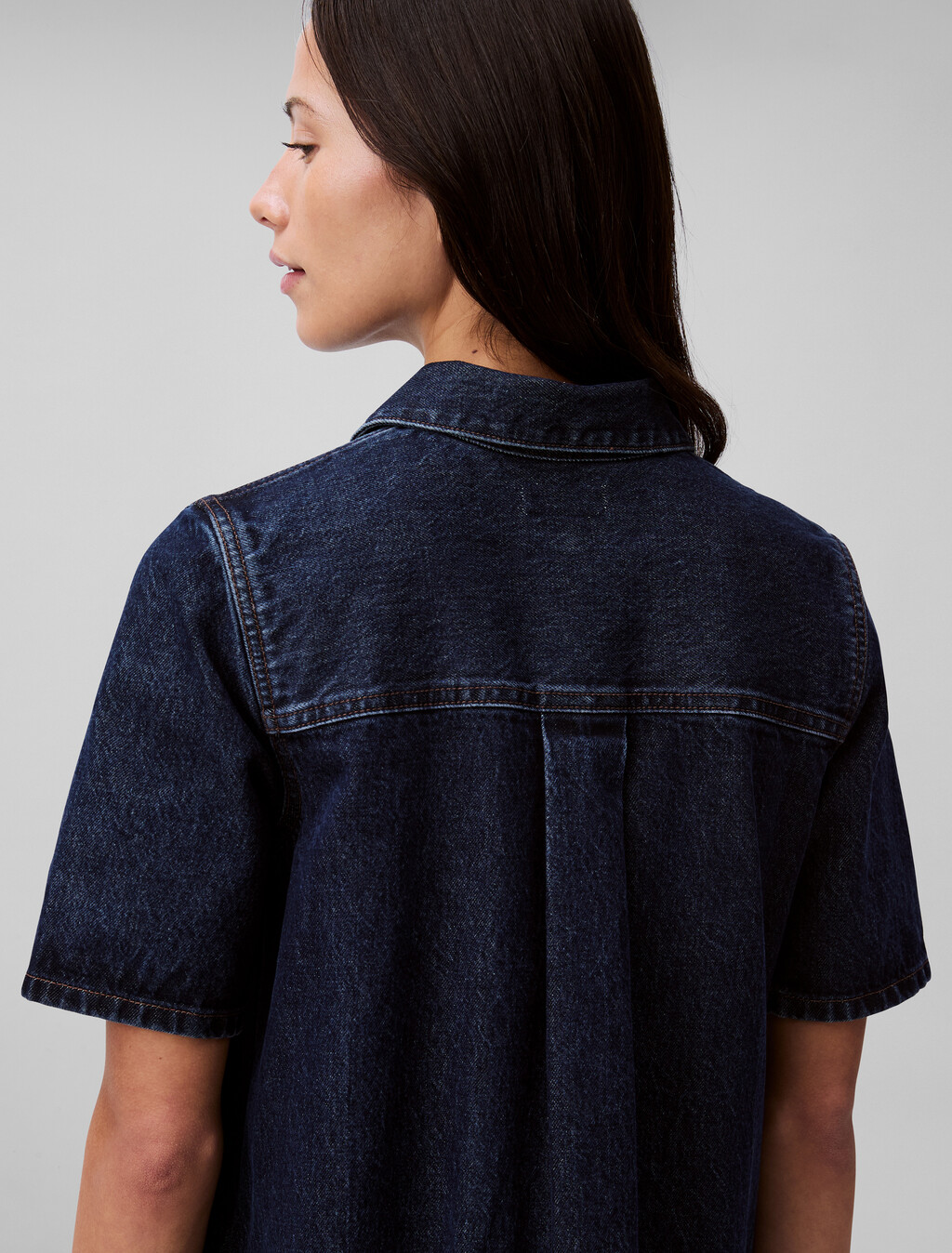 Denim A-line Mini Dress, DARK CK BLUE, hi-res