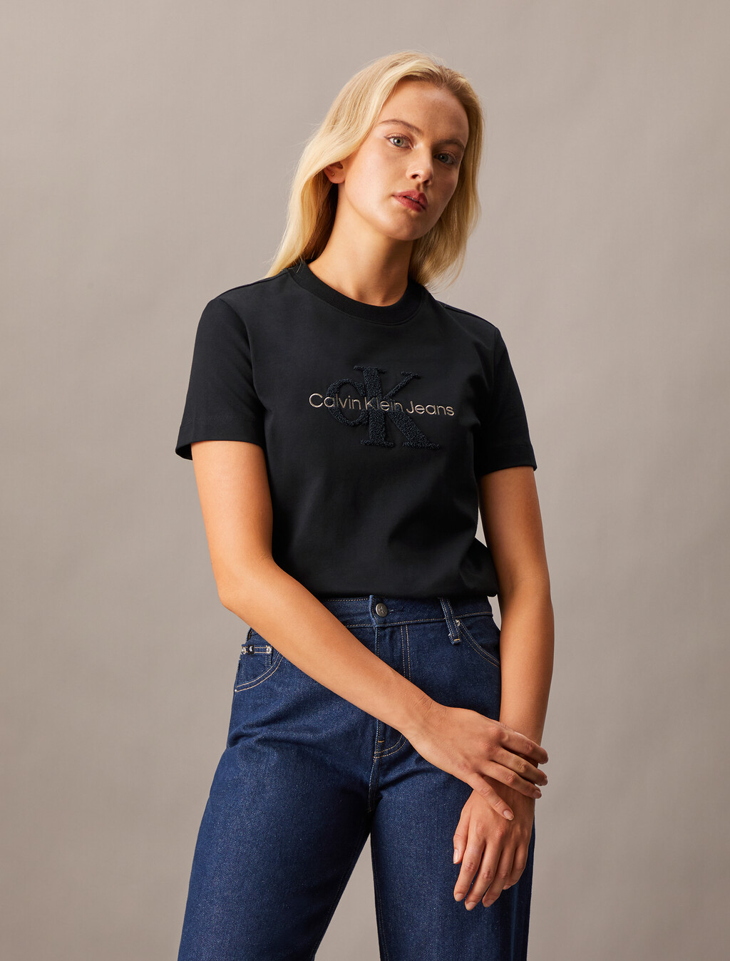 Organic Cotton Towel Monogram Tee, Ck Black, hi-res