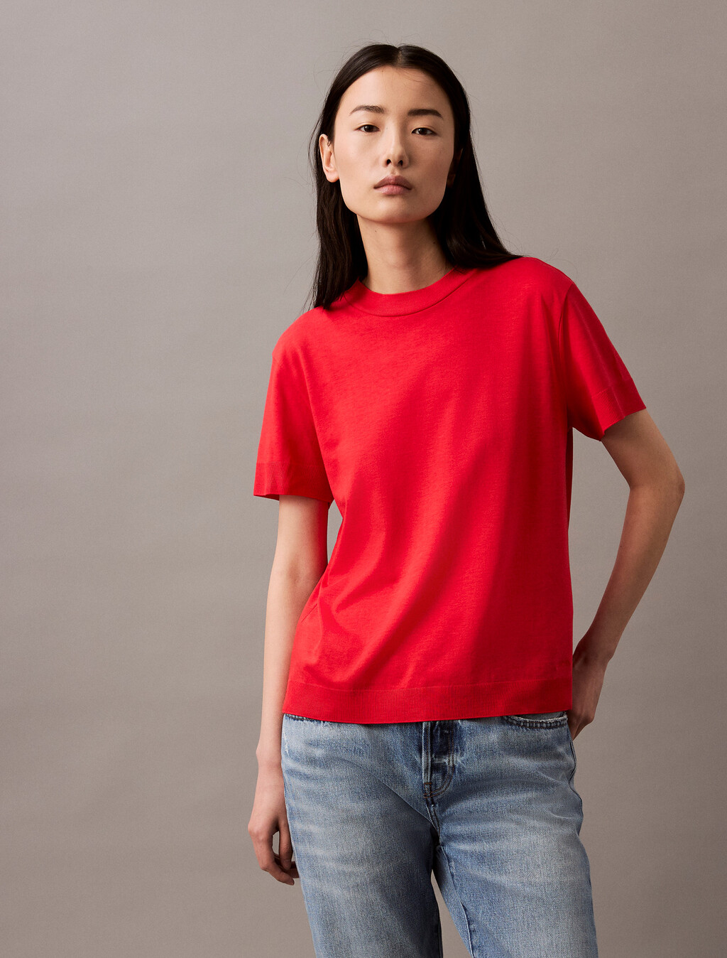 Silk Touch Mockneck Tee, Tomato, hi-res