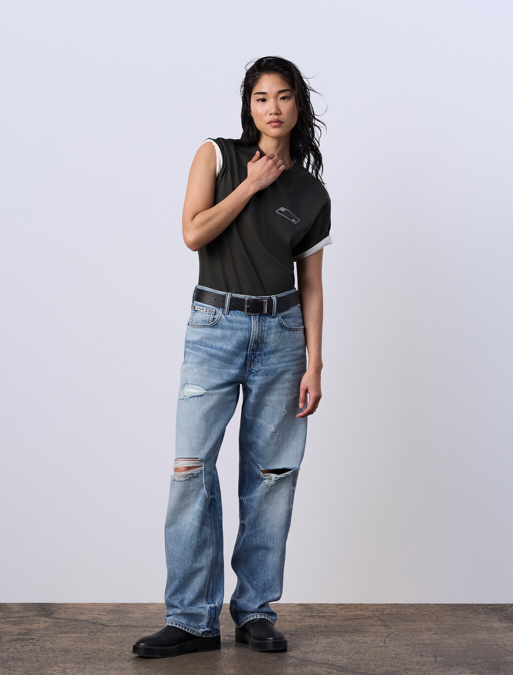 Jung Kook for Calvin Klein Logo Badge Relaxed T-Shirt, Peat, hi-res