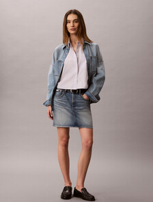 Cropped Cotton Poplin Stripe Shirt, MINI FIFTY STRIPE COSMIC SKY BRILLIANT WHITE, hi-res