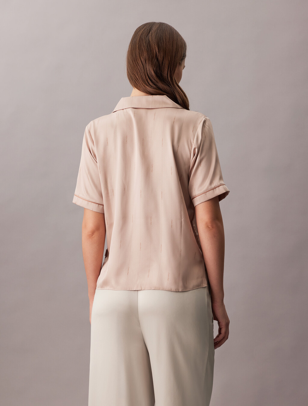 Satin Sheen Pyjama Shirt, 18724 STITCH STRIPE LOGO+Cedar, hi-res