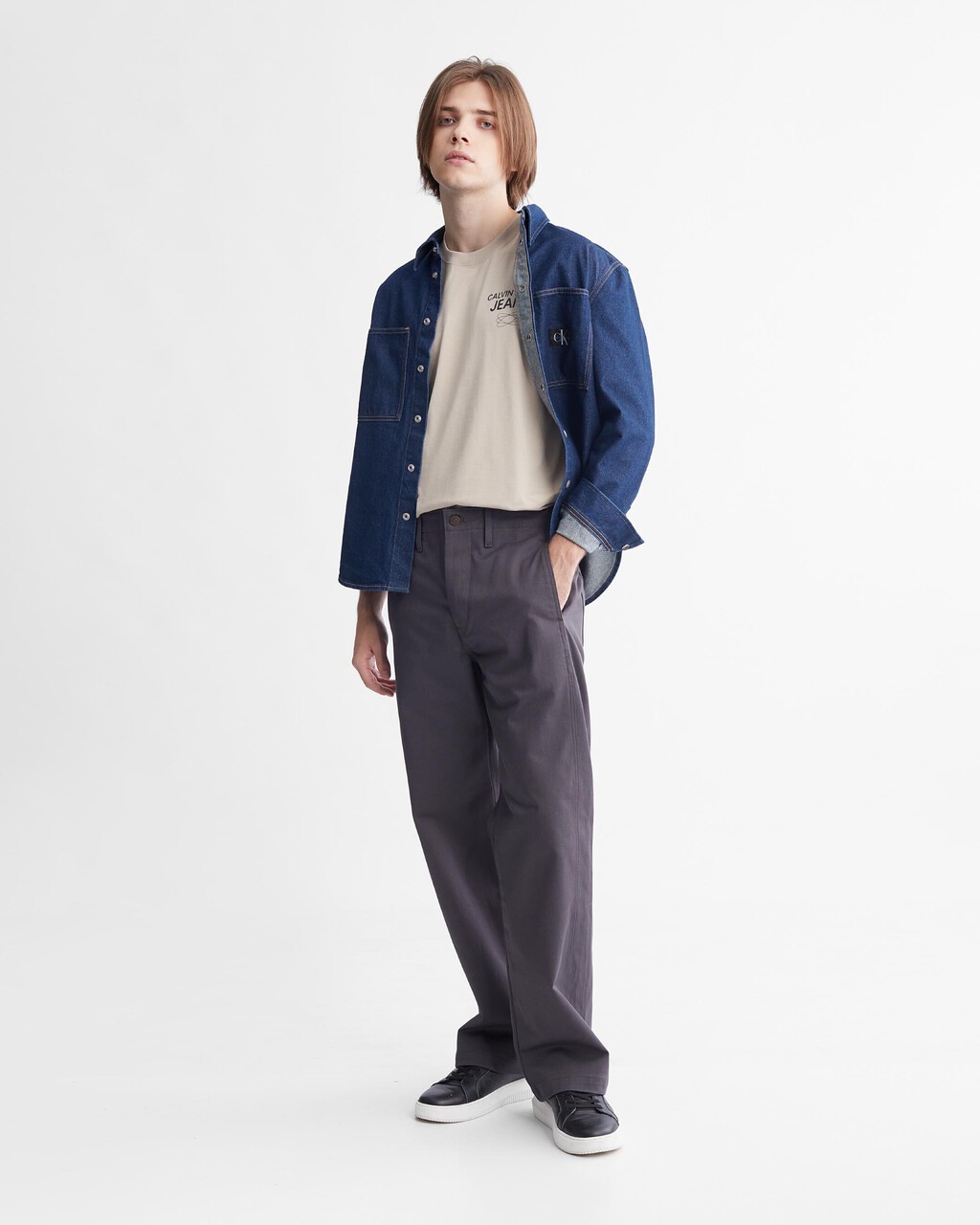 Relaxed Linear Denim Shirt, Denim Rinse, hi-res