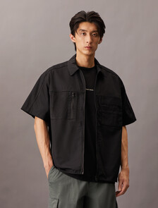 Cooling Mixed Media Zip Up Overshirt, Ck Black, hi-res