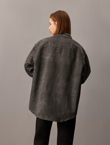 Denim Print Button-Down Shirt, Black Denim Print, hi-res
