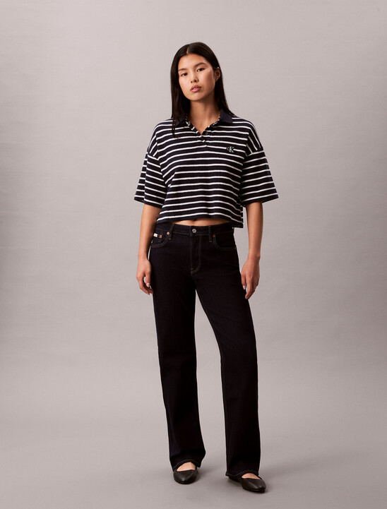 Stripe Cotton Pique Cropped Polo