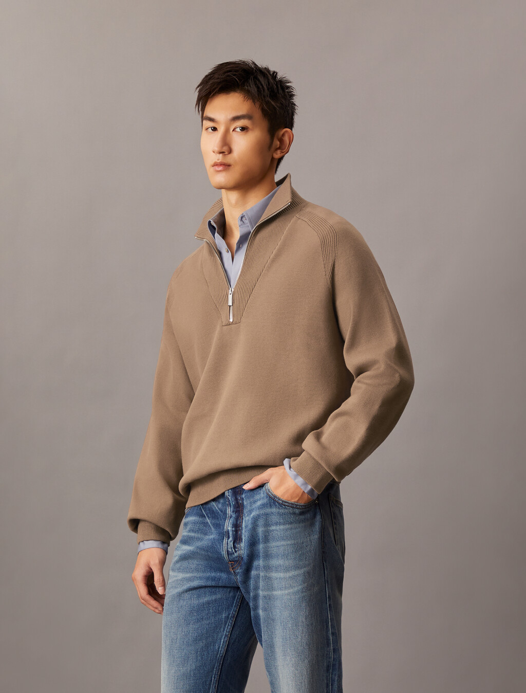 Tech Knit Quarter Zip Sweater, Spiced Plum, hi-res