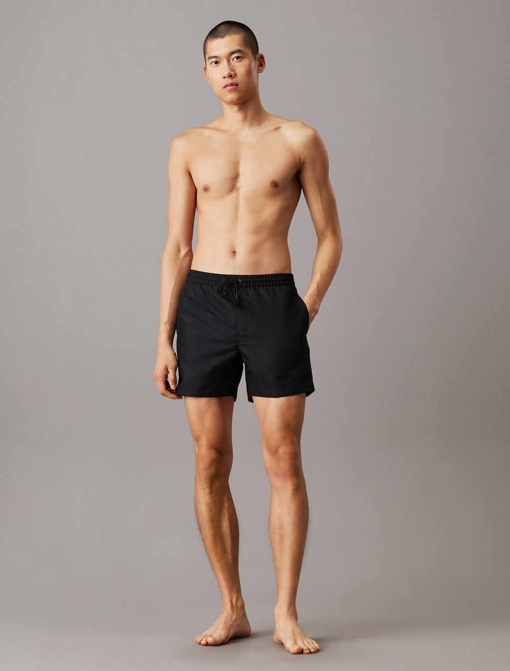 Medium Drawstring Swim Shorts - Logo Tape, Pvh Black, hi-res