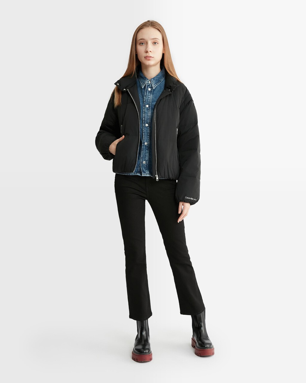 Feminine Detailing Lightweight Down Jacket, Ck Black, hi-res