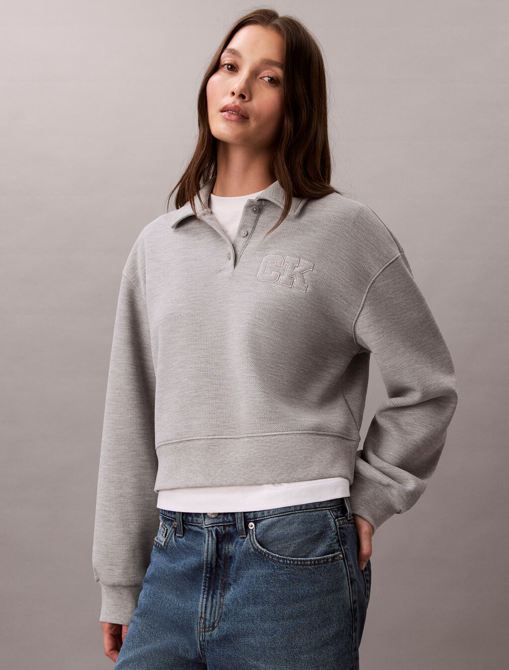 Relaxed Polo Sweatshirt, Heroic Grey Heather, hi-res