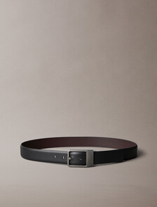 Faceted Buckle Reversible Leather Belt, Black/Bitter Brown/Matte Gunmetal, hi-res