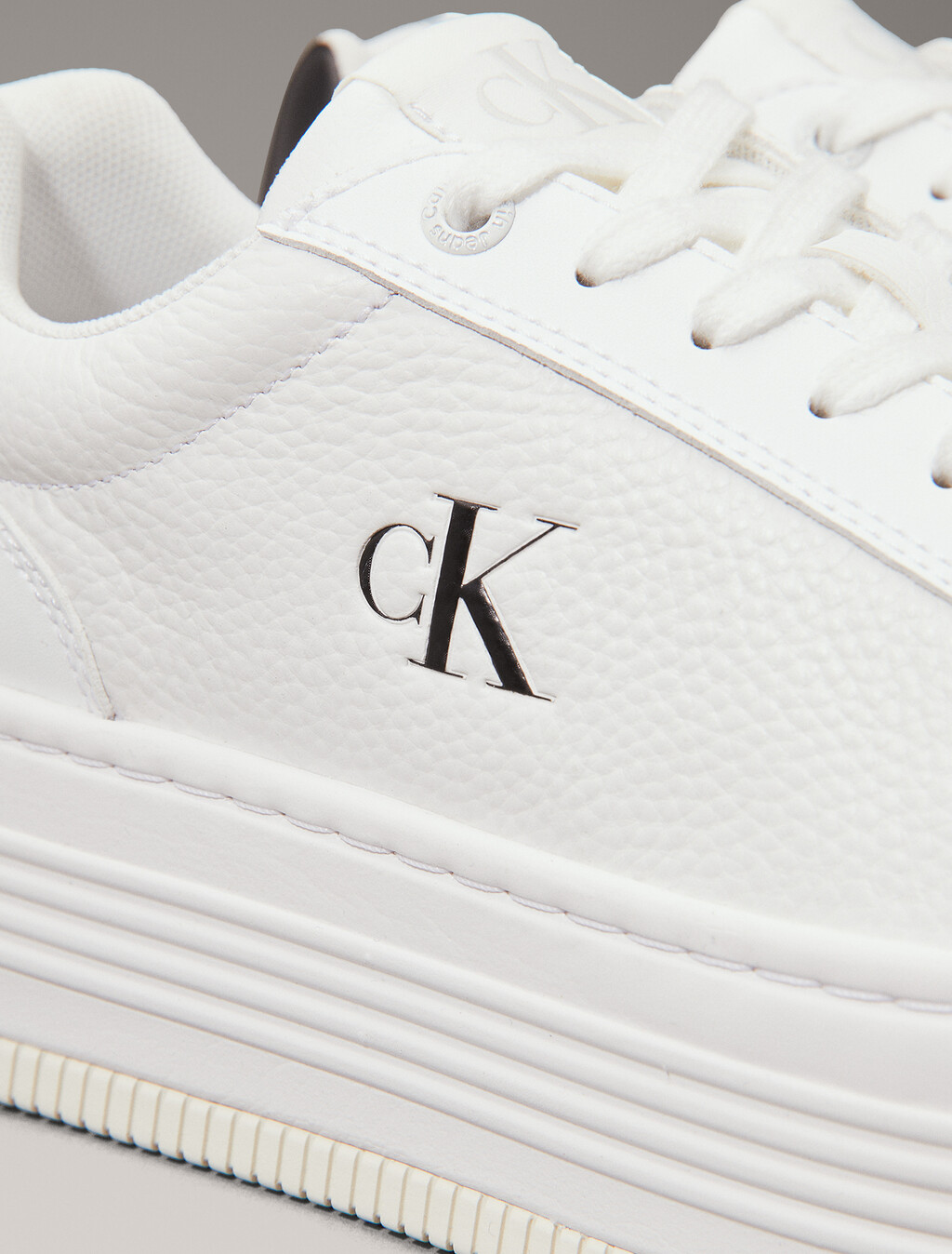 Leather Platform Trainers, Bright White/Black, hi-res
