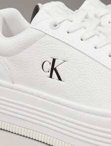 Leather Platform Trainers, Bright White/Black, hi-res