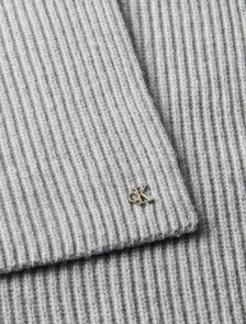 Wool Blend Signature Logo Scarf, Light Grey Heather, hi-res