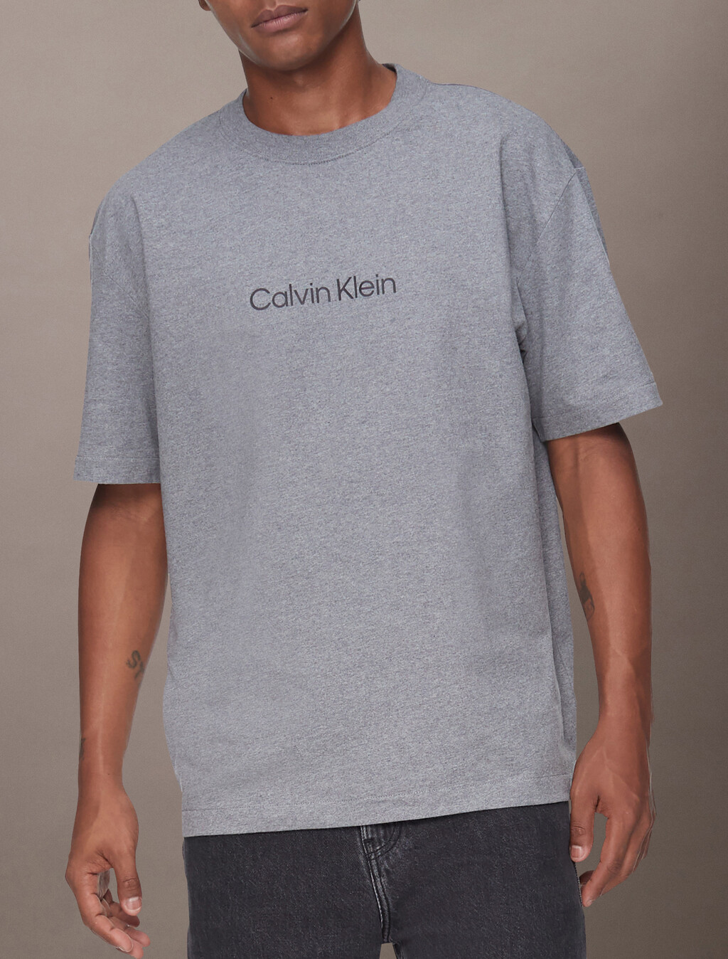 Calvin Logo Crew Neck Tee, Medium Grey Heather, hi-res