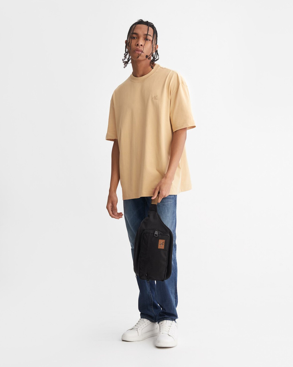 CALVIN LOGO CREW NECK TEE, Croissant, hi-res