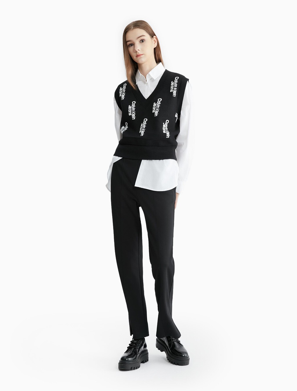 Milano Side Slit Pants, CK BLACK, hi-res