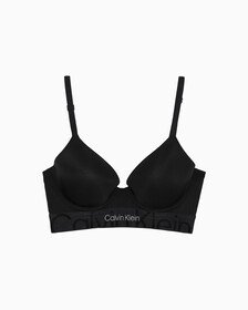 EMBOSSED ICON MICRO LIGHTLY LINED DEMI BRA, Black, hi-res