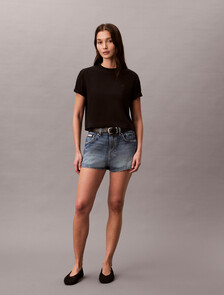 Monogram Cropped Double Knit Tee, Black, hi-res