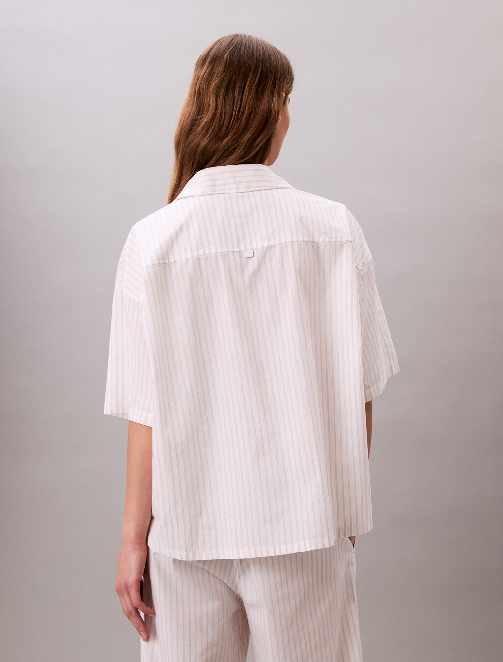 Cotton Poplin Pyjama Shirt, STEADY STRIPE_PELICAN, hi-res