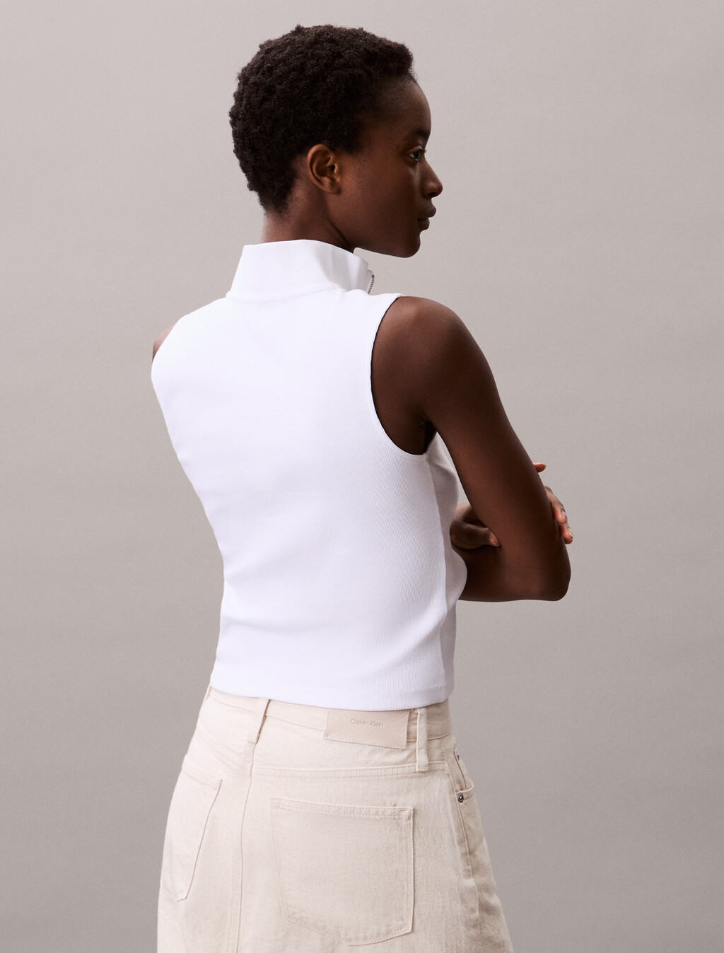 Sleeveless Quarter Zip Top, Brilliant White, hi-res
