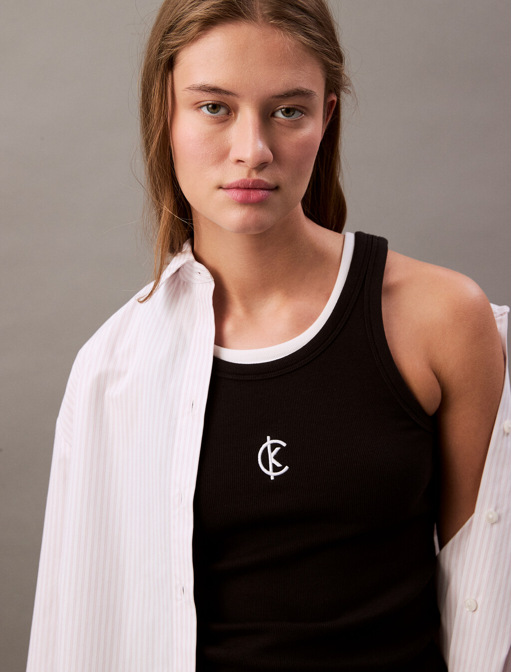 Ribbed Cotton Logo Tank Top, Black, hi-res