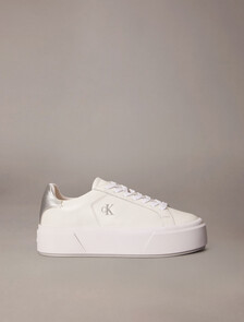 Sienna - Leather Logo Platform Trainers, Bright White/Silver, hi-res