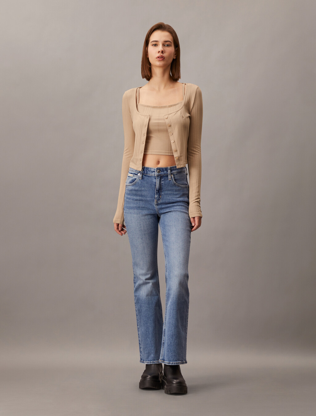 2 in 1 Rib Knit Slim Cardigan, Tuscany, hi-res