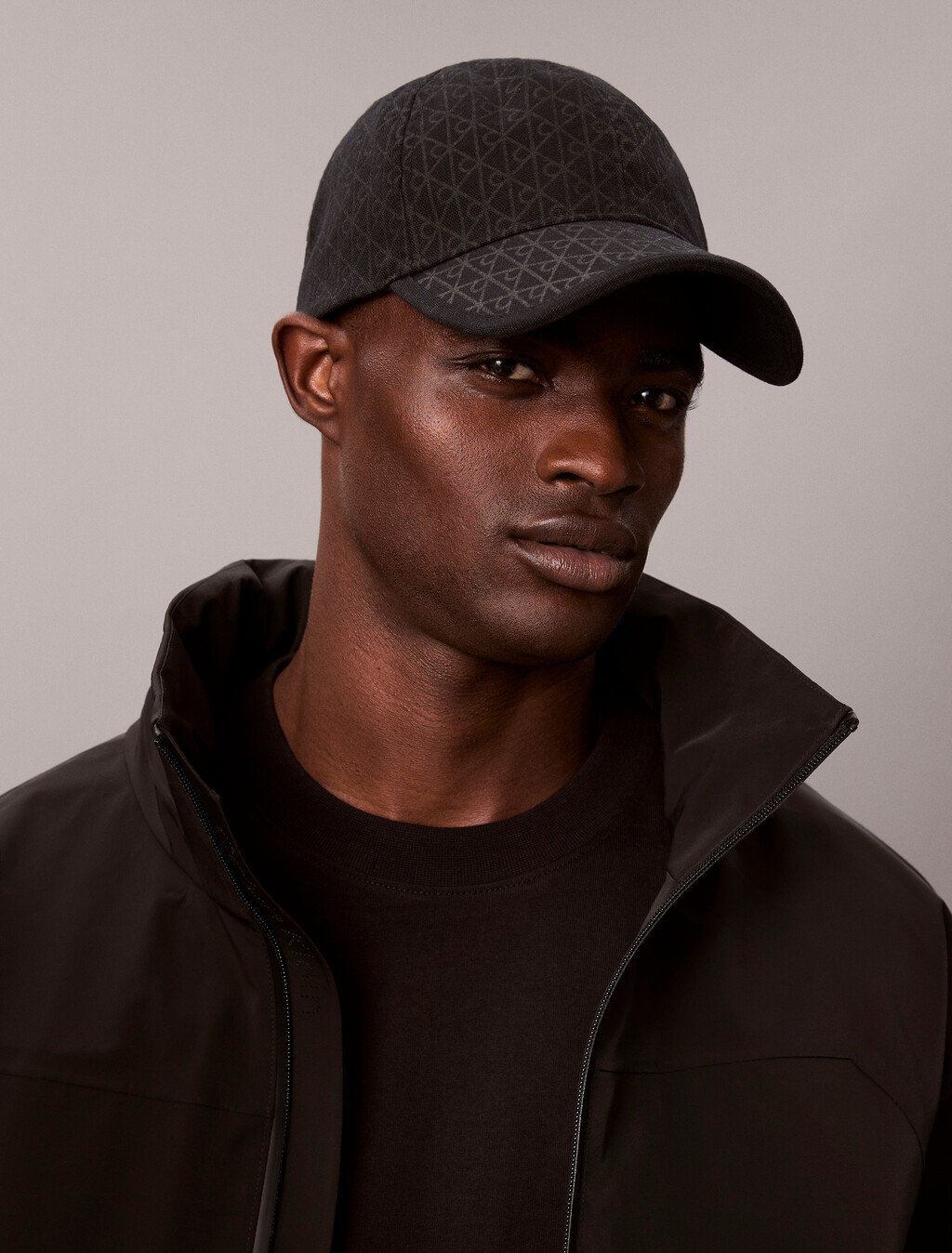 Allover Monogram Logo Baseball Cap, Charcoal AOP, hi-res