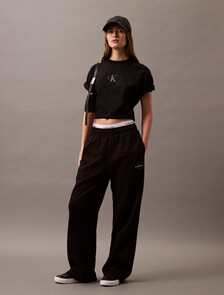 Cropped Monogram T-shirt, Black, hi-res
