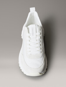Suede and Emblem Logo Nylon Trainers, White/Marshmallow/Feather Gray, hi-res