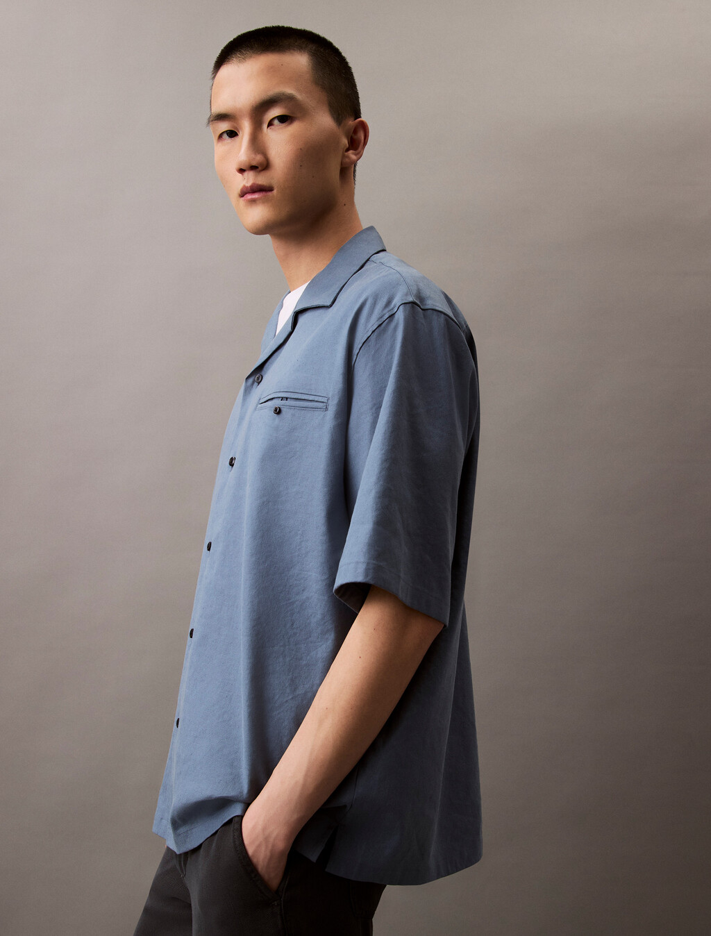 Relaxed Linen Lyocell Shirt, Bluefin, hi-res